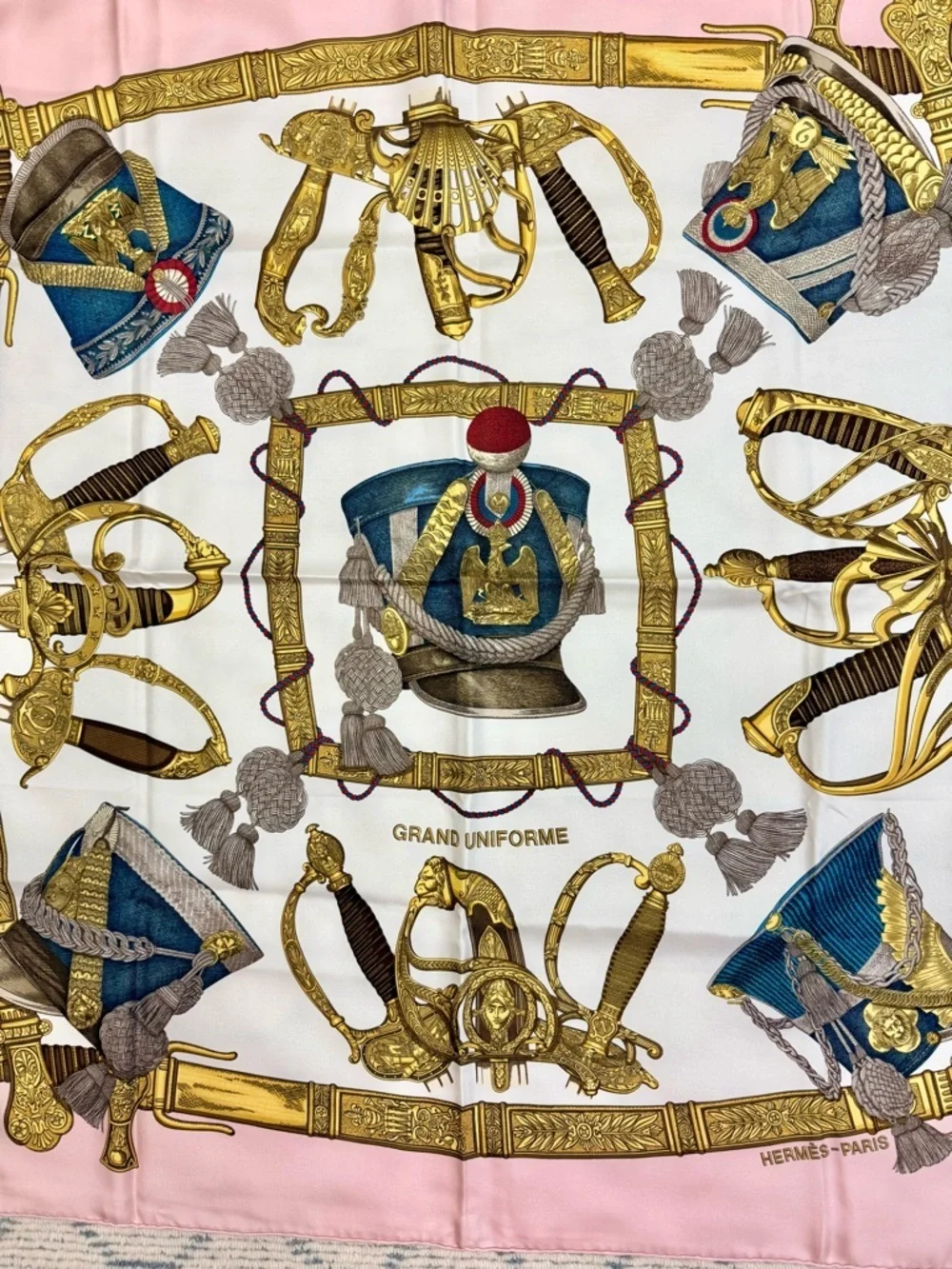 HERMES Vintage Rare Collectors Carre 90 “Grand Uniforme” 100% Silk Pink Scarf - Picture 8 of 15